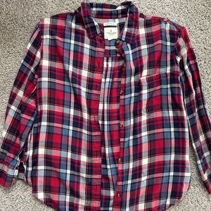 American Eagle Oversized Plaid Button Up Red/White/Blue Sz Medium